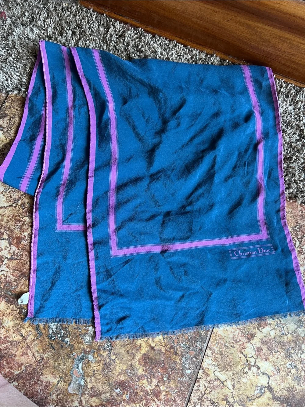 Christian Dior Blue & Pinkish Silk Scarf 100% silk Italy 11x53 z1